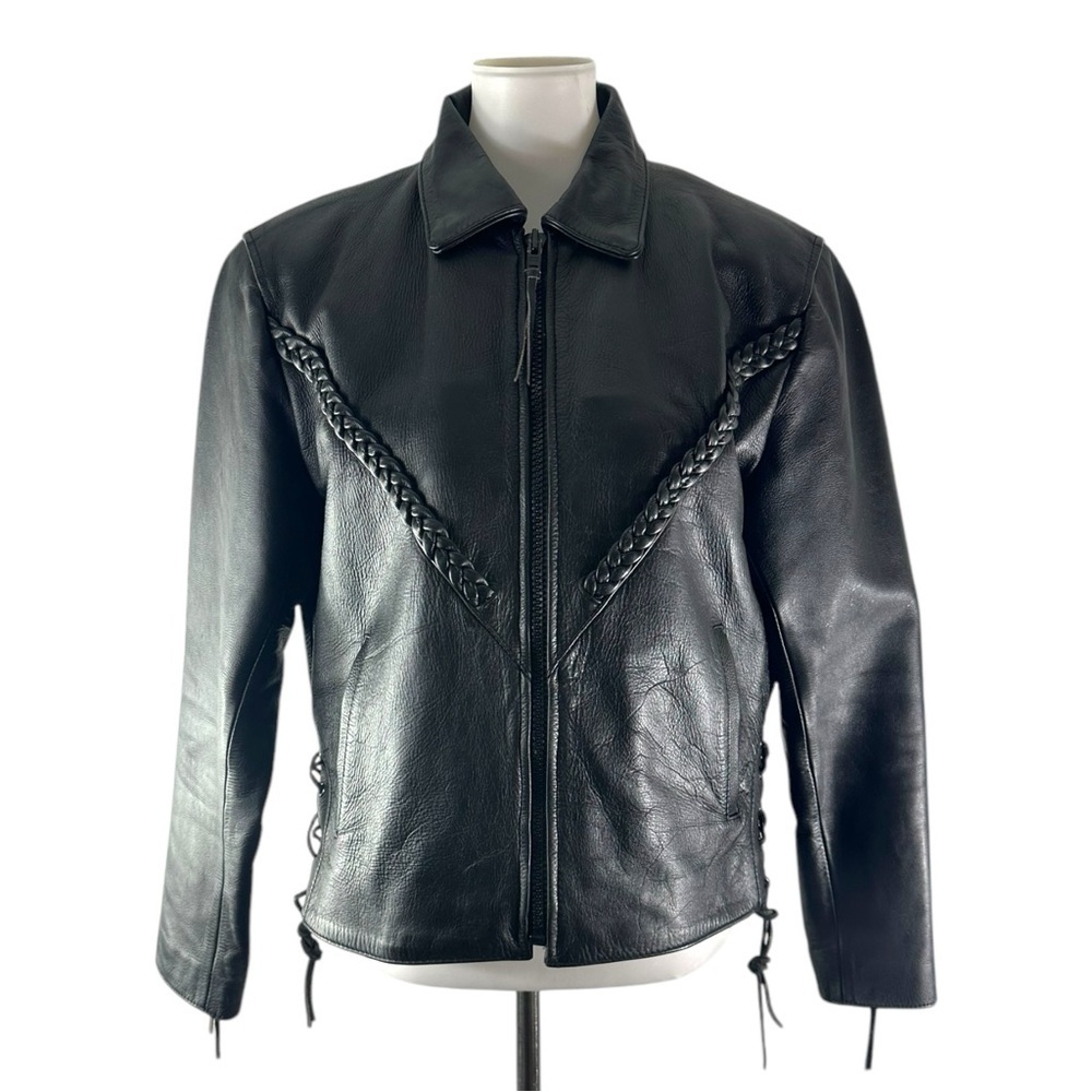 Bonus Black Heavy Motorcycle Leather Jacket Women's Size Large